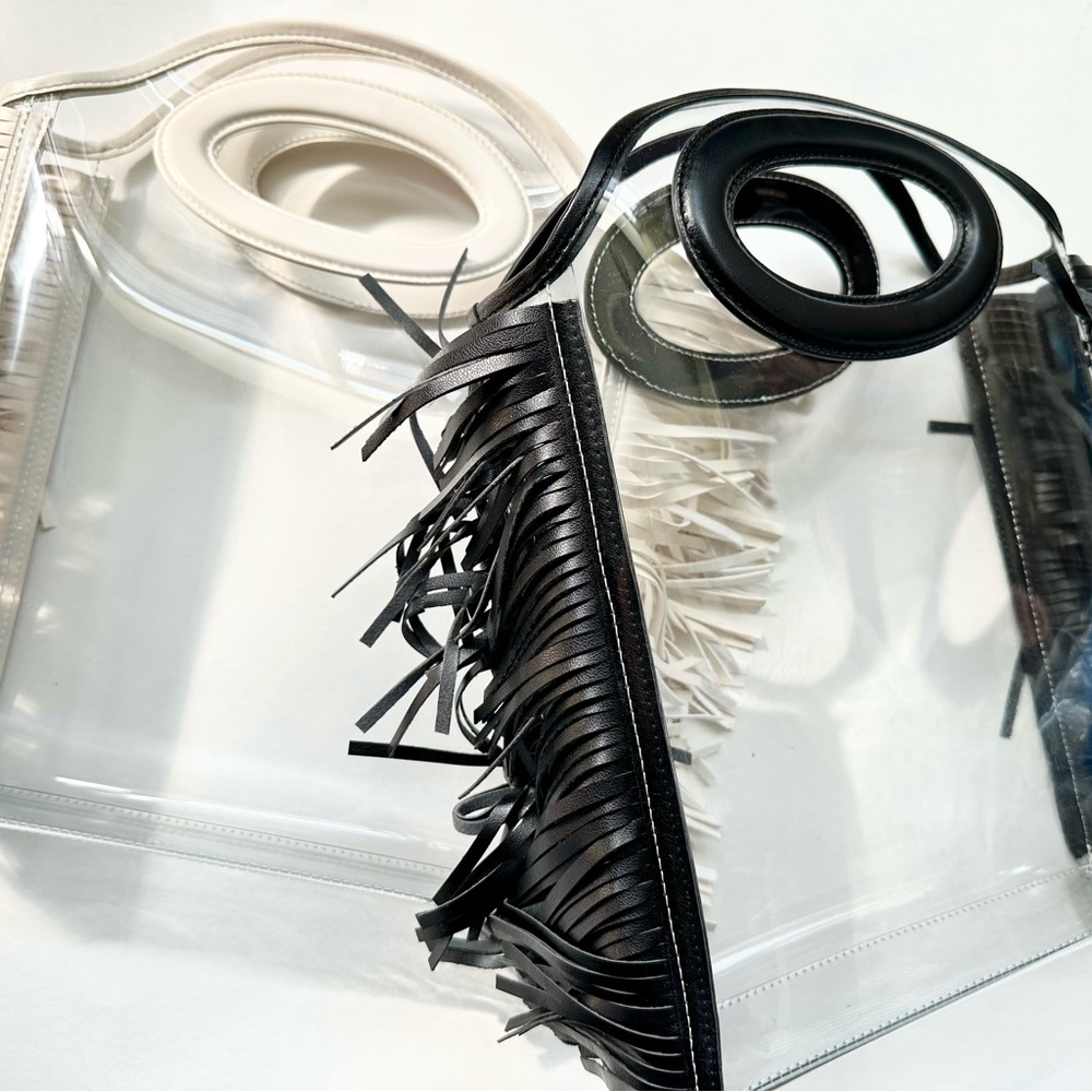 Josie Tote Bag - Clear Black or Cream Tote Bag with Fringe